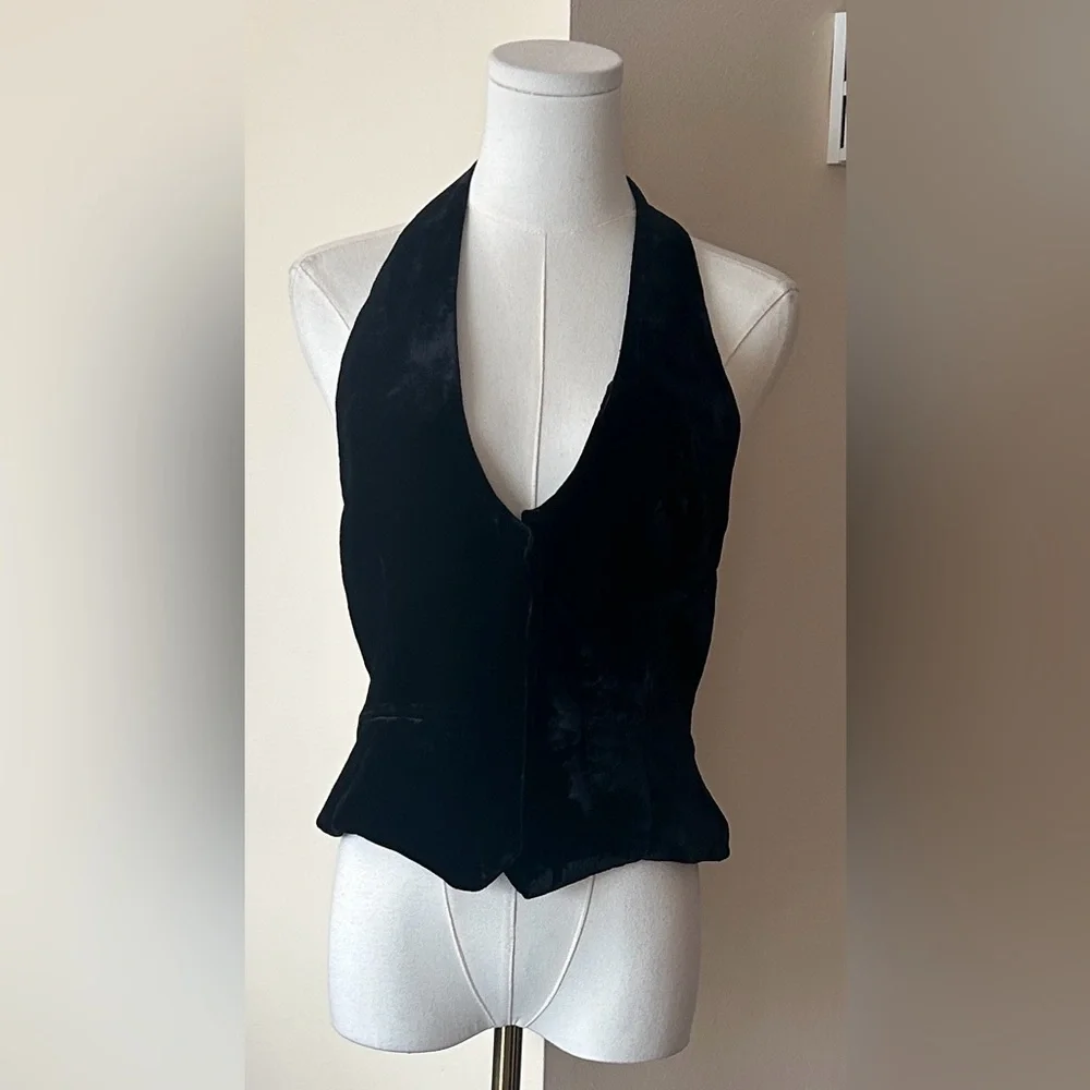 ZARA Black Velour Button Halter Neck Top/Vest size medium - Picture 5 of 8